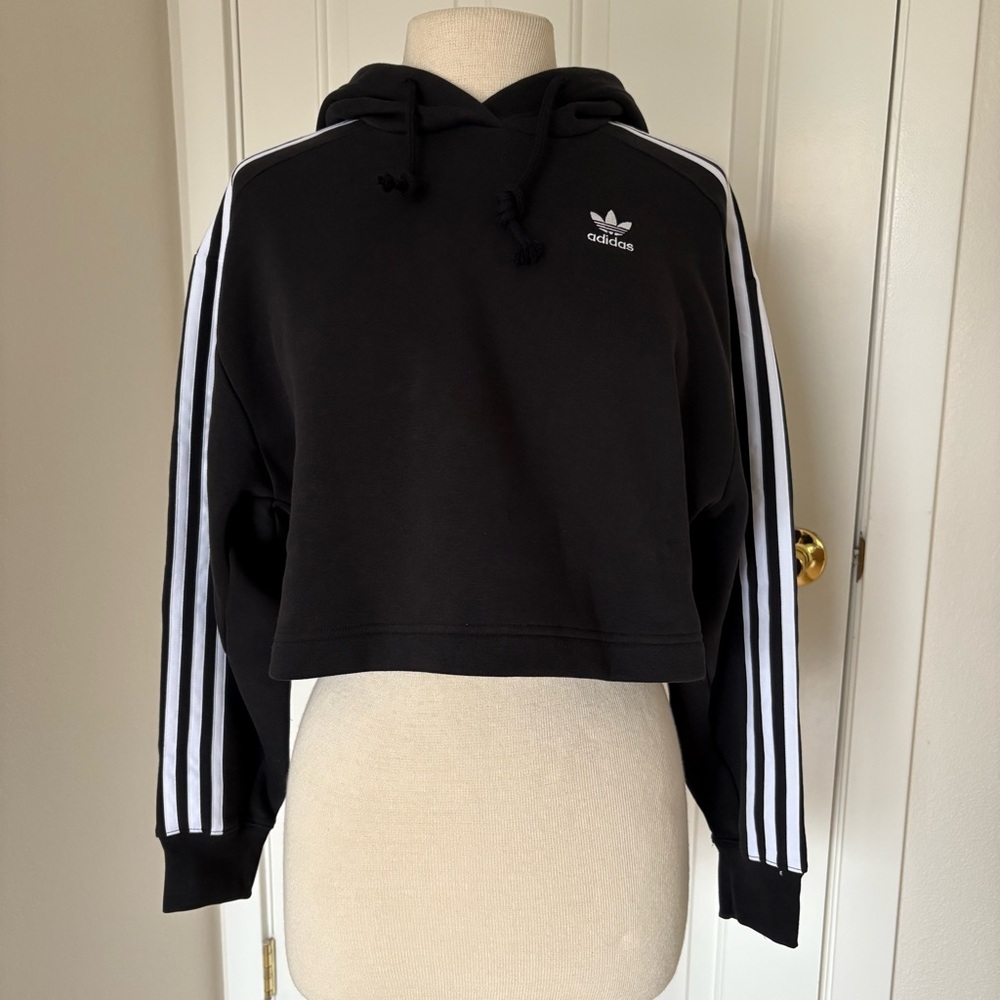 Adidas Originals Black Cropped Trefoil Hoodie